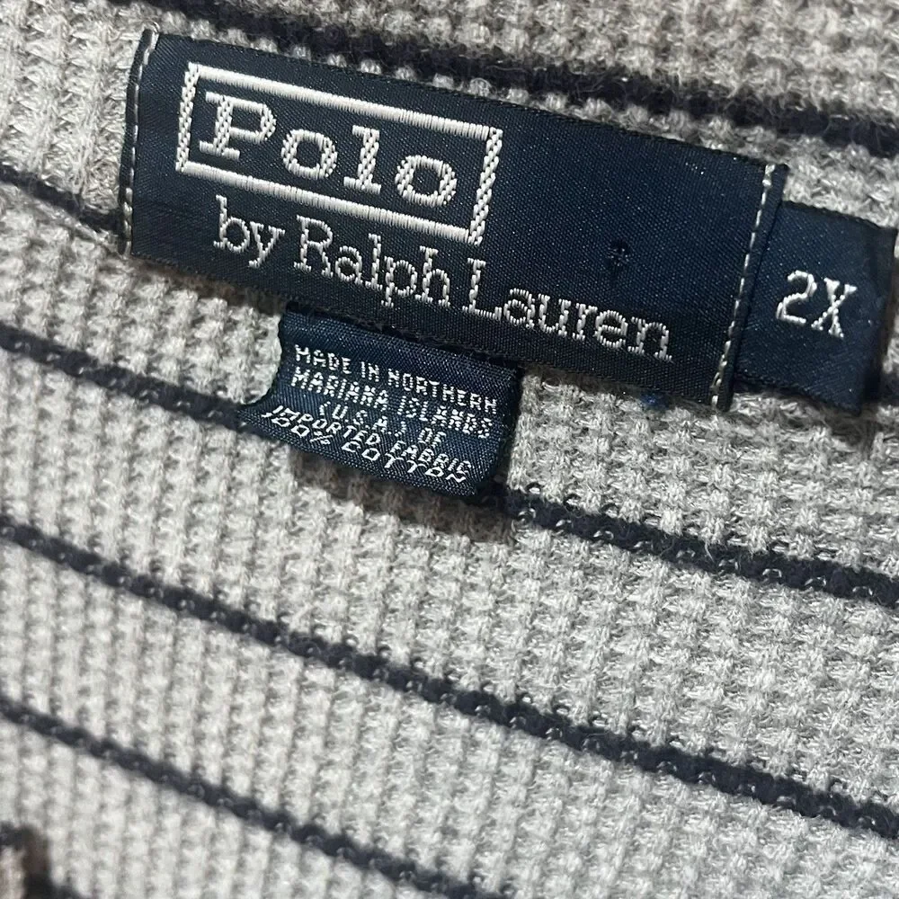 Polo Ralph Lauren Polo Shirt Men’s 2X Gray Striped‎ Waffle Knit Cotton Preppy